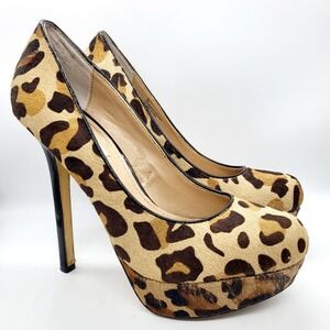 Steve Madden Bevv-L Cheetah Animal Print Cow Hair Platform Heels Sz 8M